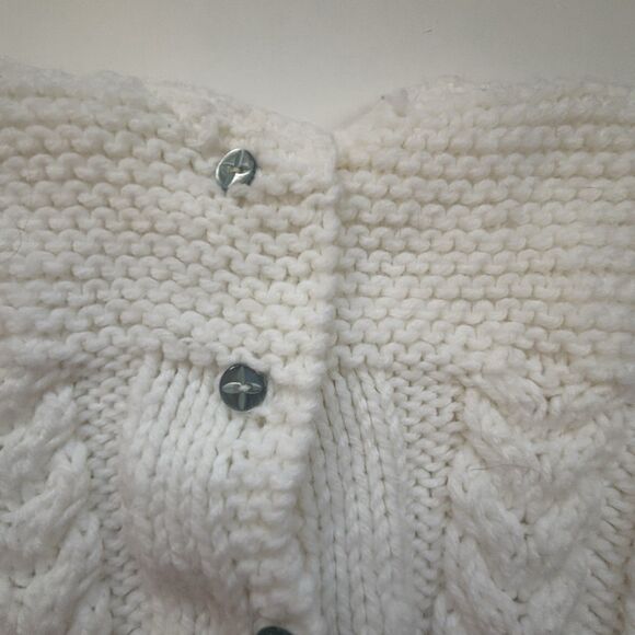 Handmade Cable Knit Baby Sweater Cardigan White Blue Buttons Newborn 0-3M EUC - Picture 5 of 10